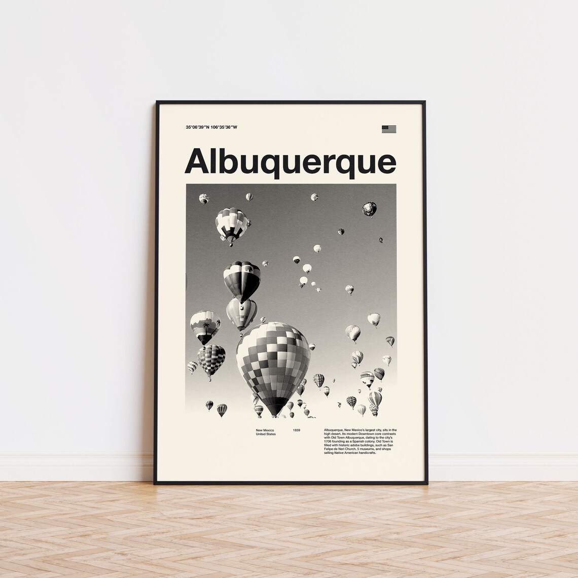 Albuquerque New Mexico Black And White Balloon Fiesta Poster - Image 4