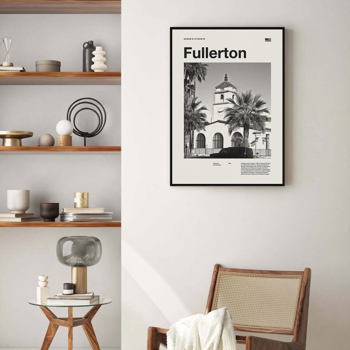 Fullerton California Black And White City Photo Minimalist Poster - Image 4