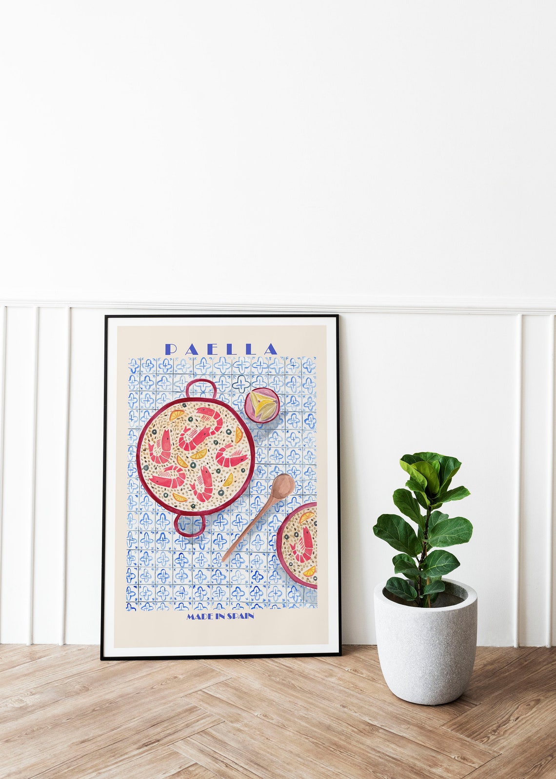 Spanish Paella Seafood Rice Dish Blue Tile Kitchen Wall Art Poster - Image 3