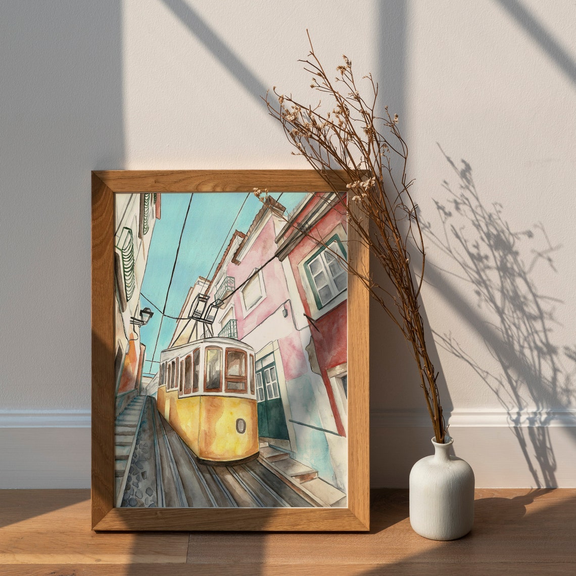Lisbon Yellow Funicular Car Climbing Steep Historic Street Poster - Image 3