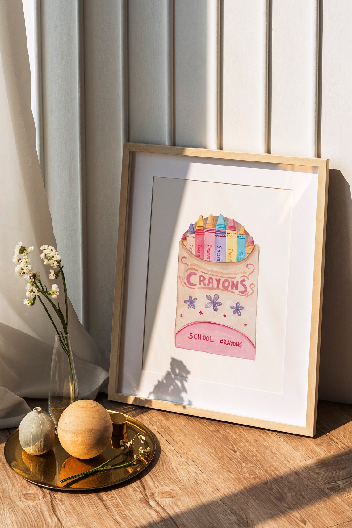 Watercolor Box Of Colorful Crayons Kids Nursery Playroom Wall Art - Image 3