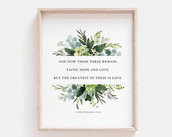 Faith Hope Love 1 Corinthians 13:13 Watercolor Greenery Poster