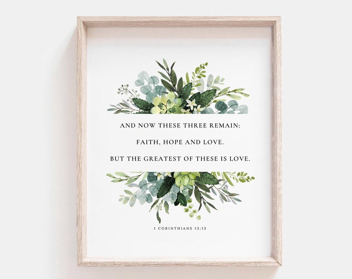 Faith Hope Love 1 Corinthians 13:13 Watercolor Greenery Poster