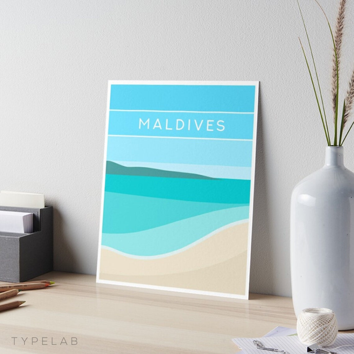 Maldives Minimalist Beach Waves Turquoise Ocean Travel Poster - Image 2