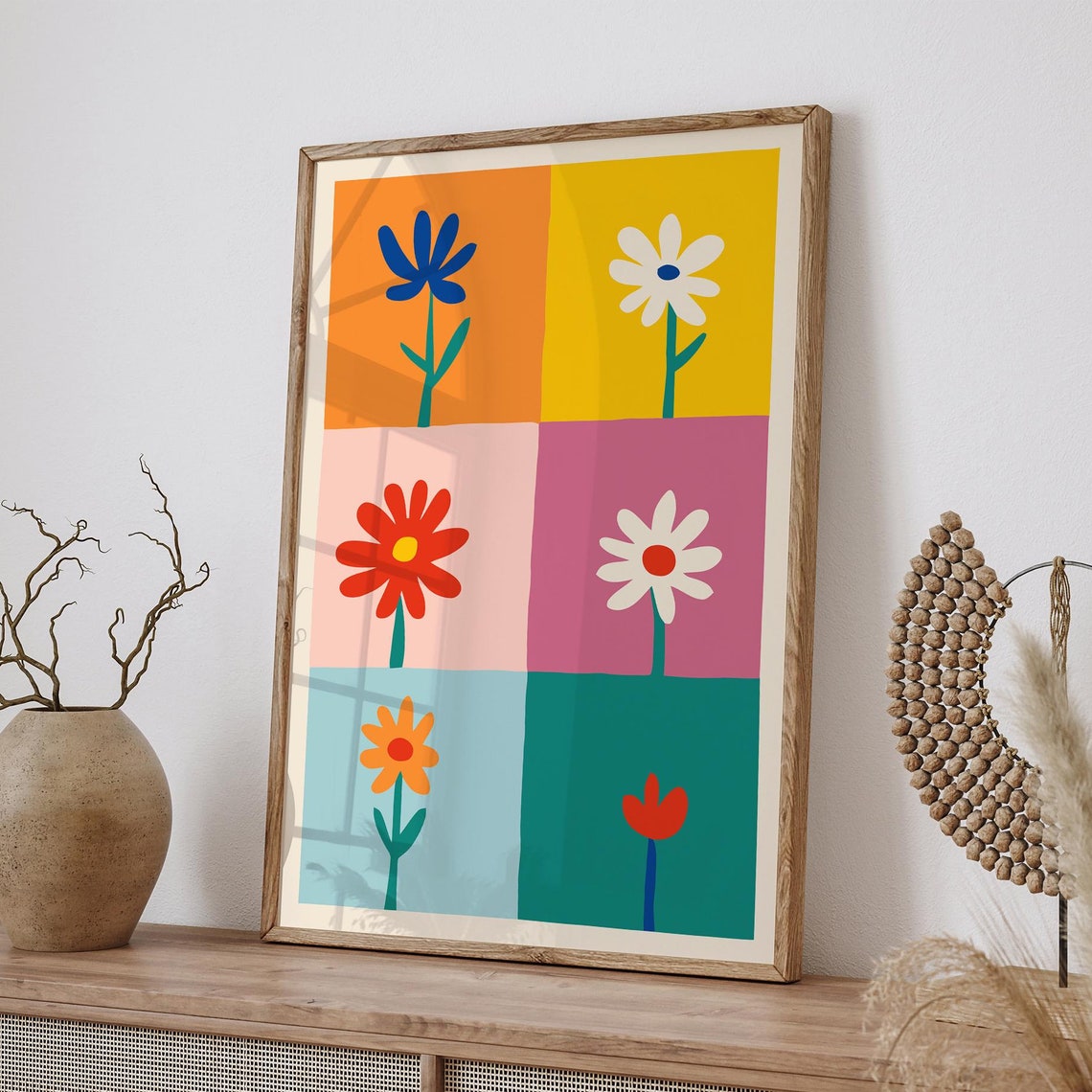 Retro 70s Six Panel Bold Colorful Blooming Flowers Grid Poster - Image 6