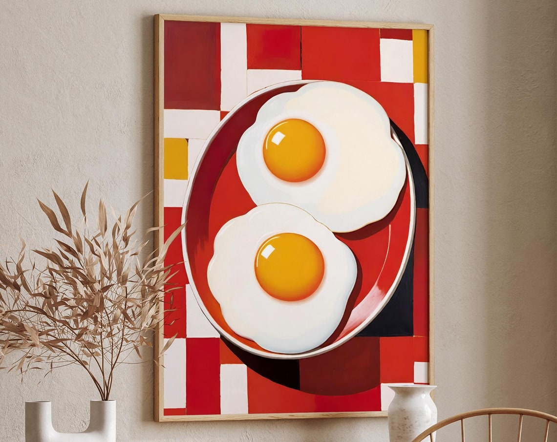 Retro Red Fried Eggs Breakfast Kitchen Food Illustration Poster