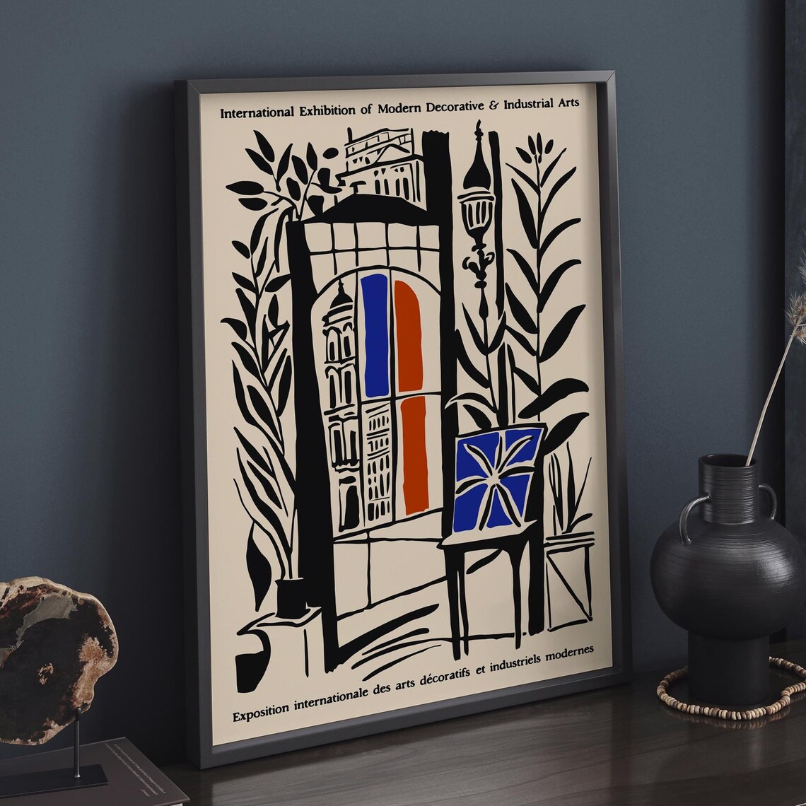 Paris Exhibition Street Cafe Scene Art Deco Illustration Poster - Image 6