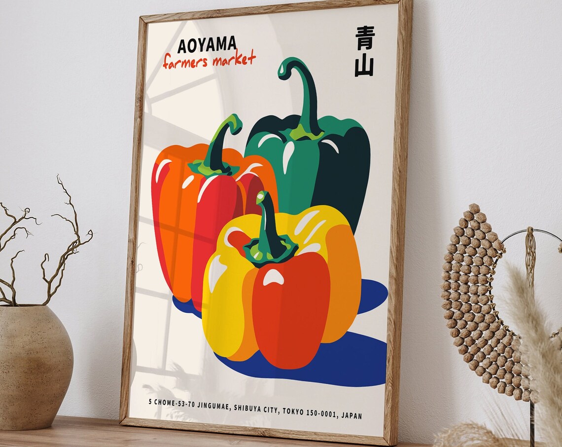 Aoyama Farmers Market Tokyo Colorful Bell Peppers Art Poster - Image 5