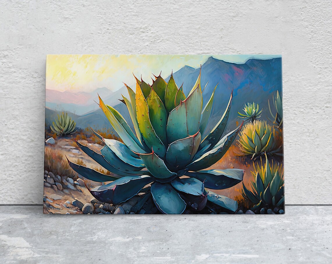 Agave Desert Landscape, Oil-Painting-Style Art Print