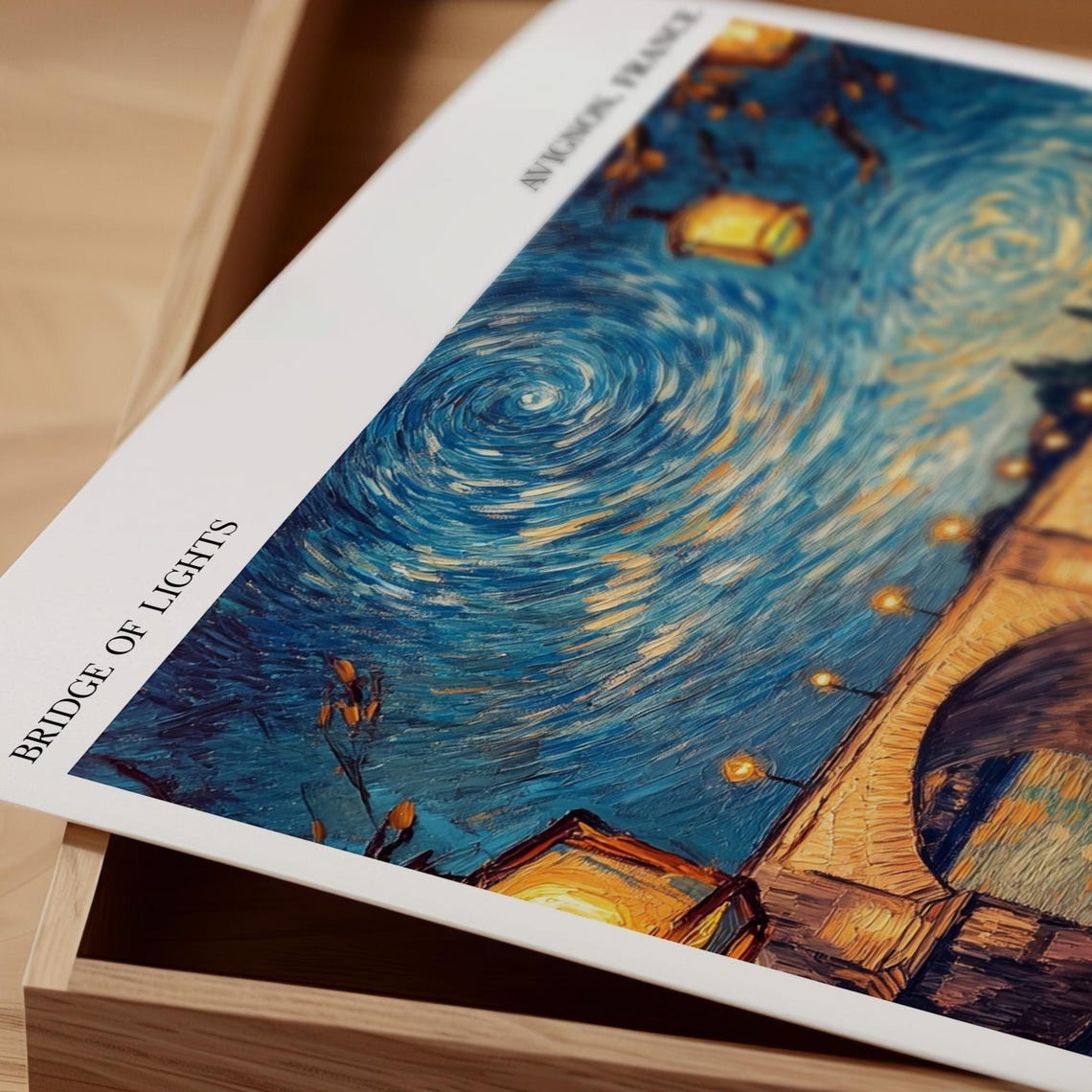 Van Gogh Wall Art Bridge Of Lights Print Night Landscape Painting River Reflection Art - Image 3