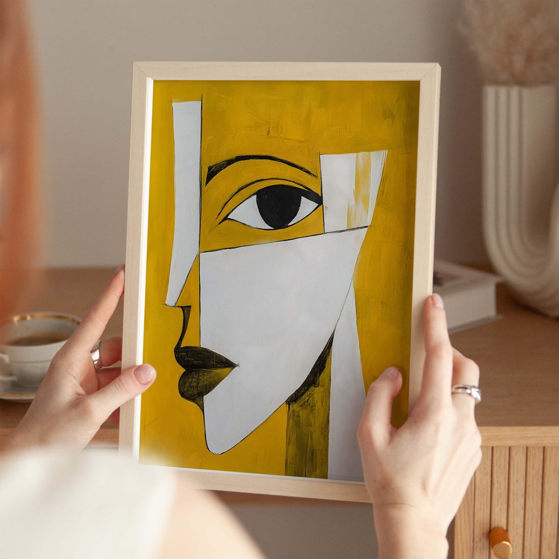Pablo Picasso Abstract Face Poster Cubist Wall Art Modern Minimalist Portrait Yellow Home Decor - Image 2