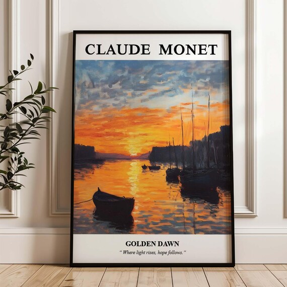 Claude Monet Wall Art Sunrise Poster Golden Light Print Impressionist Art Home Decor