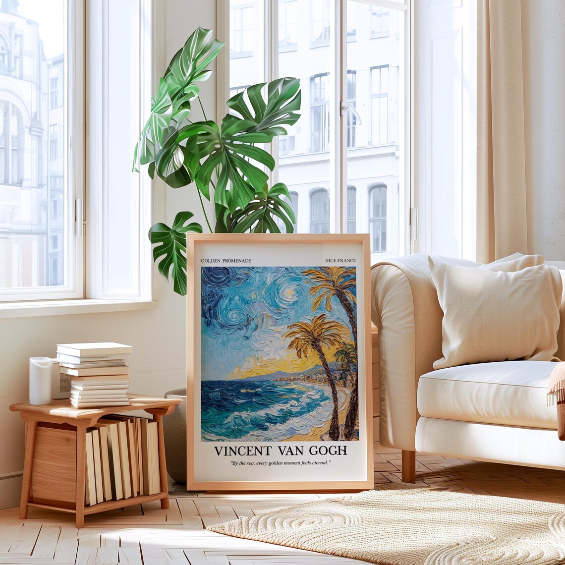 Van Gogh Inspired Golden Promenade Palm Beach Nice France Poster - Image 4