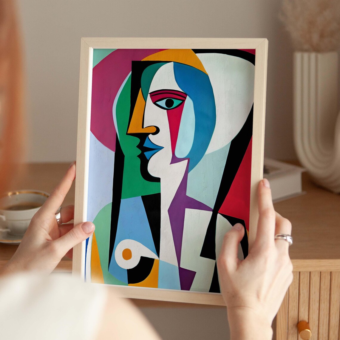 Pablo Picasso Style Colorful Cubist Portrait Geometric Art Poster - Image 3