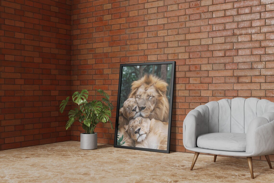 Lion Family Nap Time Photo Poster Sleepy Lions Cuddle Artwork - Image 5