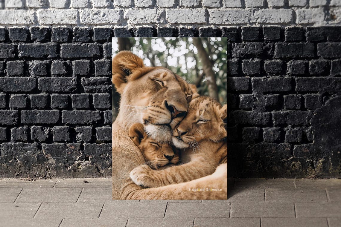 Lioness Cuddling Cubs Photo Poster Tender Mother Wildlife Moment Art - Image 4