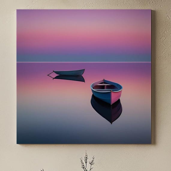 Sunset Boats Canvas Print Or Poster Tranquil Water Reflection Wall Art 3