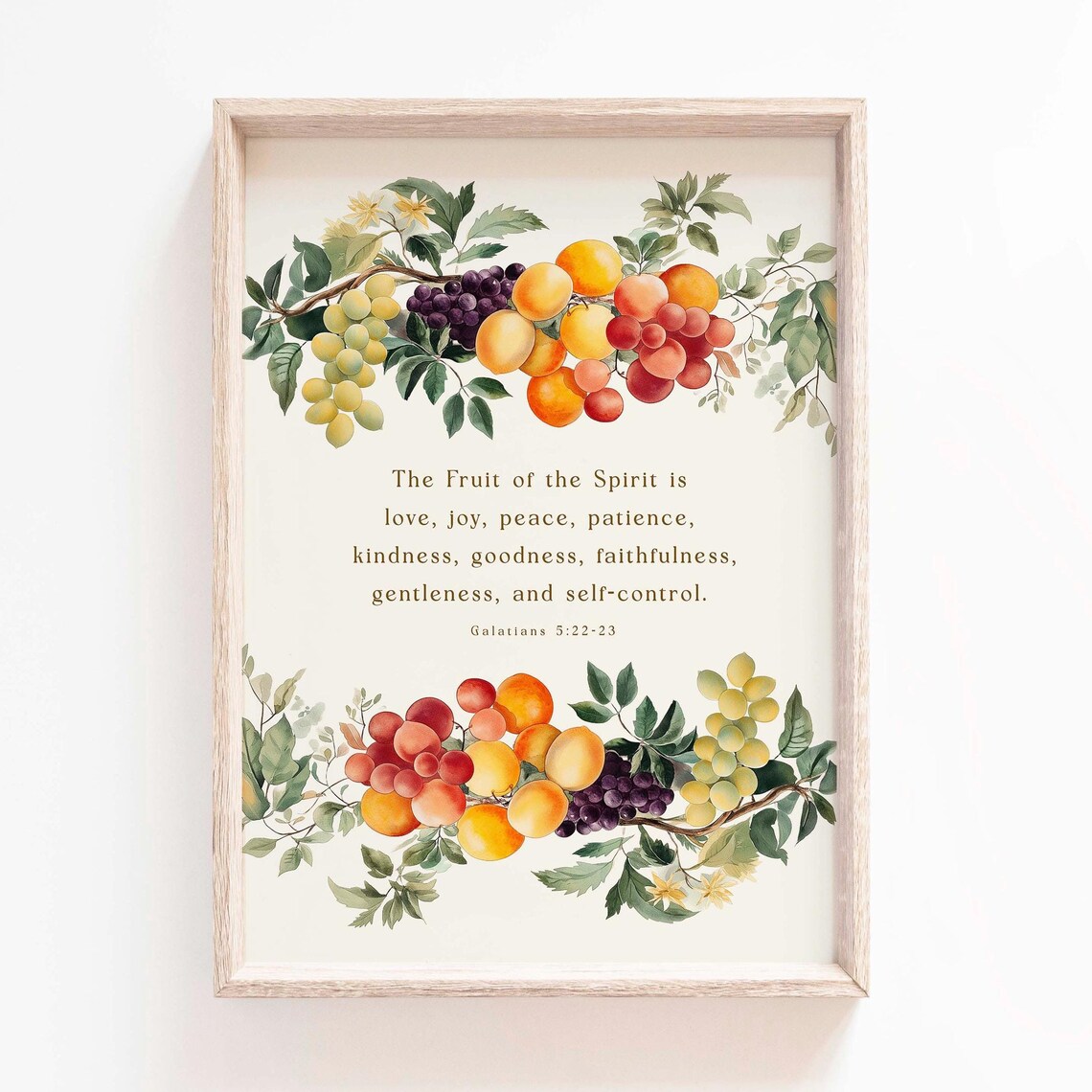 Fruit of the Spirit Galatians 5:22-23 Watercolor Fruit Garland Poster