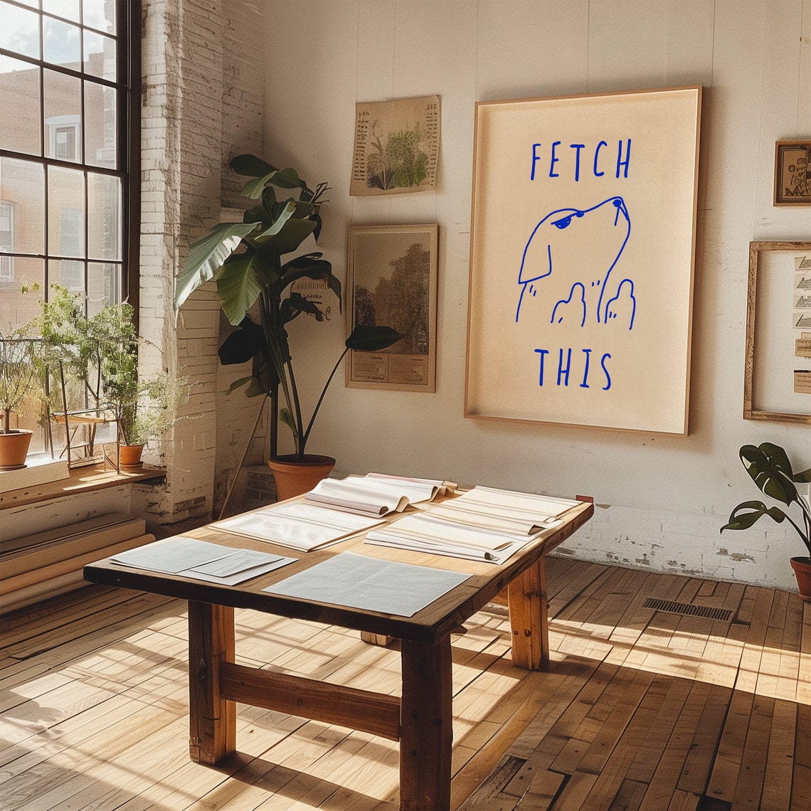 Fetch This Blue Line Dog Sketch Funny Minimalist Quote Poster - Image 2