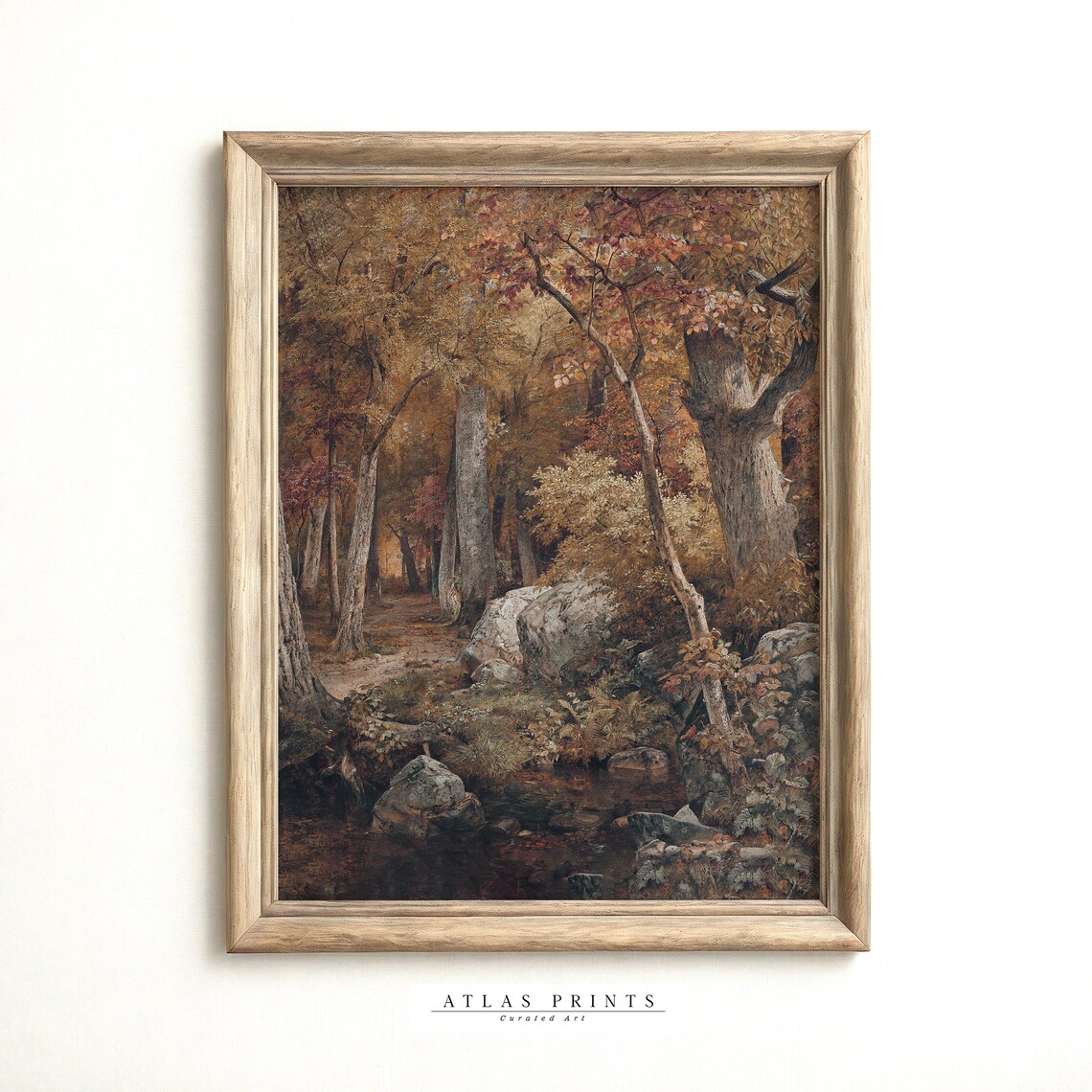 Vintage Autumn Forest Stream Landscape Antique Painting Poster