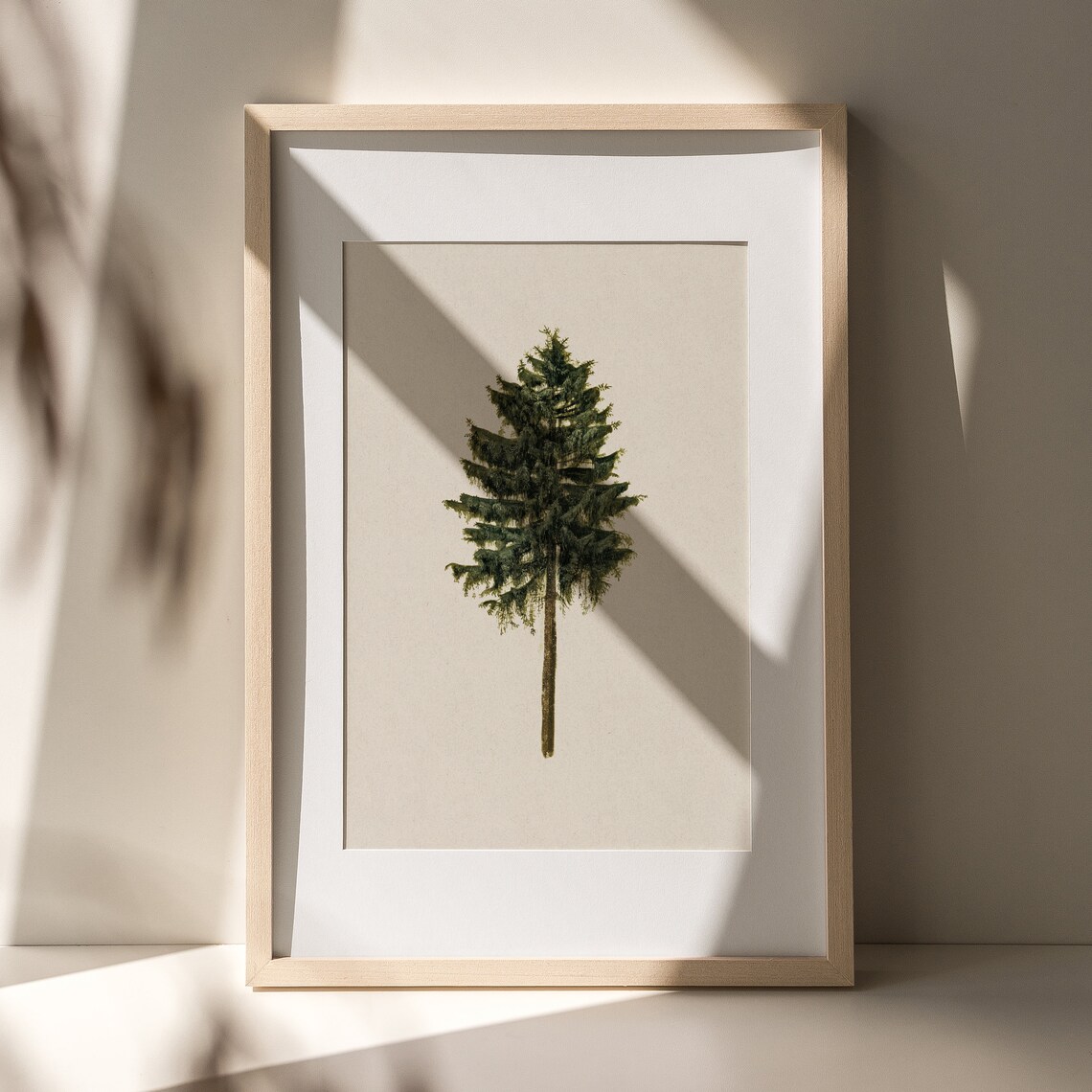 Single Pine Tree Minimalist Evergreen Vintage Neutral Christmas Poster - Image 2