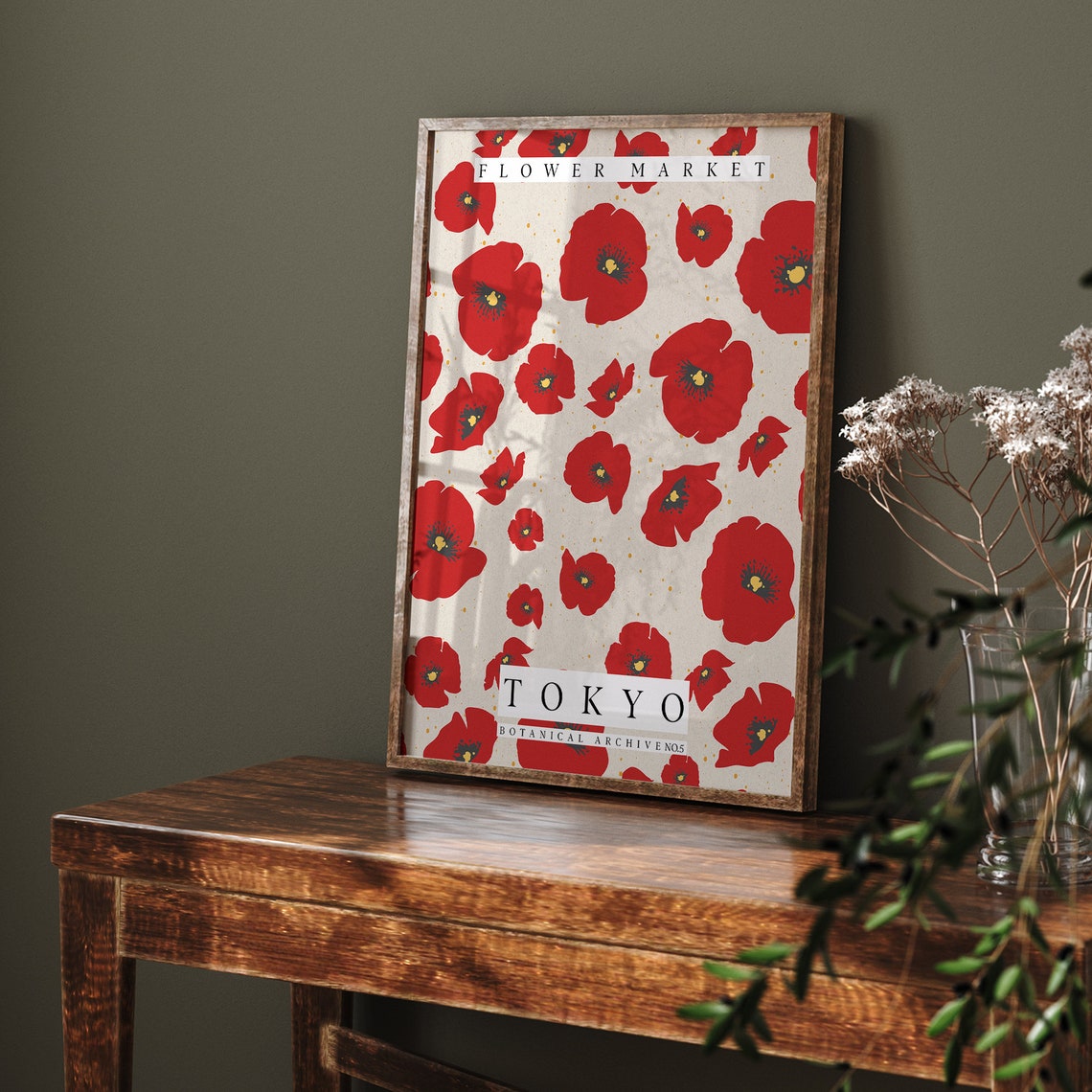 Flower Market Tokyo Red Poppy Botanical Archive Number 5 Poster - Image 3