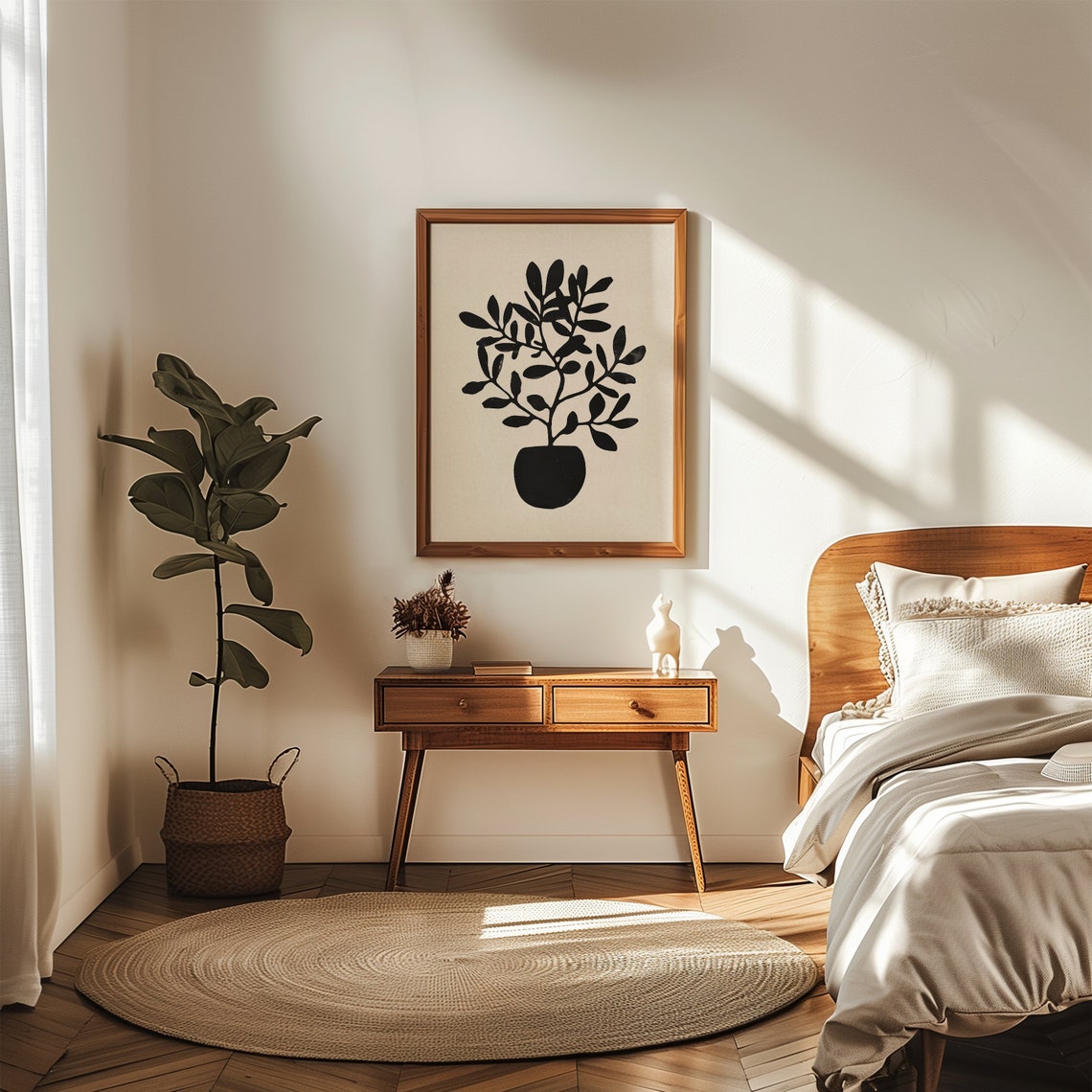 Black Potted Plant Silhouette Warm Cream Minimalist Art Poster - Image 2