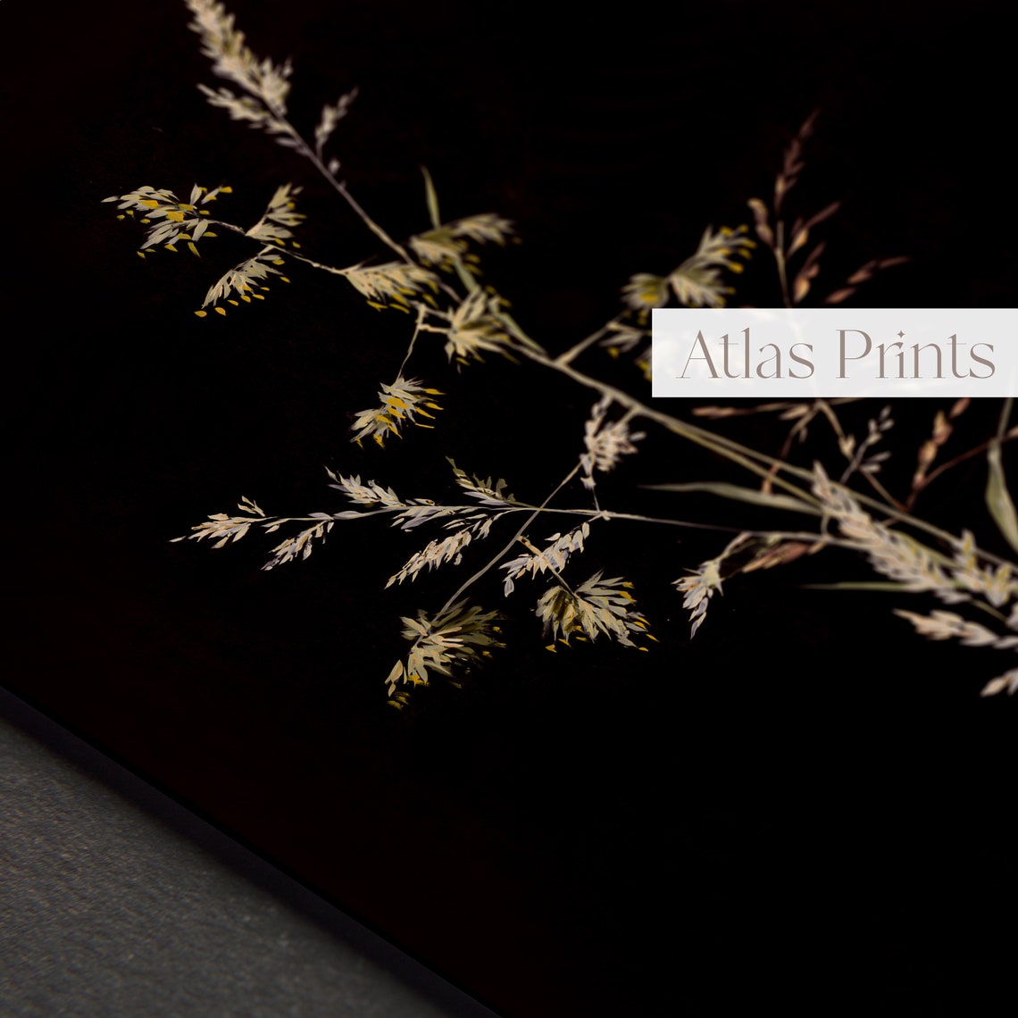 Dark Moody Botanical Wild Grass Silhouette on Black Dramatic Poster - Image 4