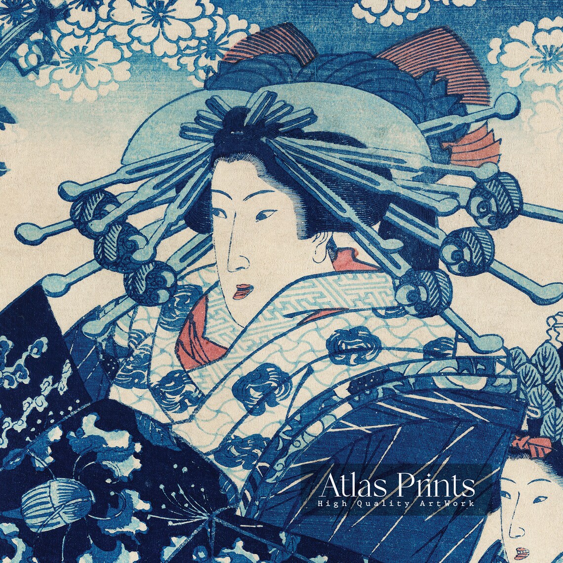 Utagawa Kuniyoshi Ogiya Uchi Hanaogi Courtesan Woodblock Poster - Image 2