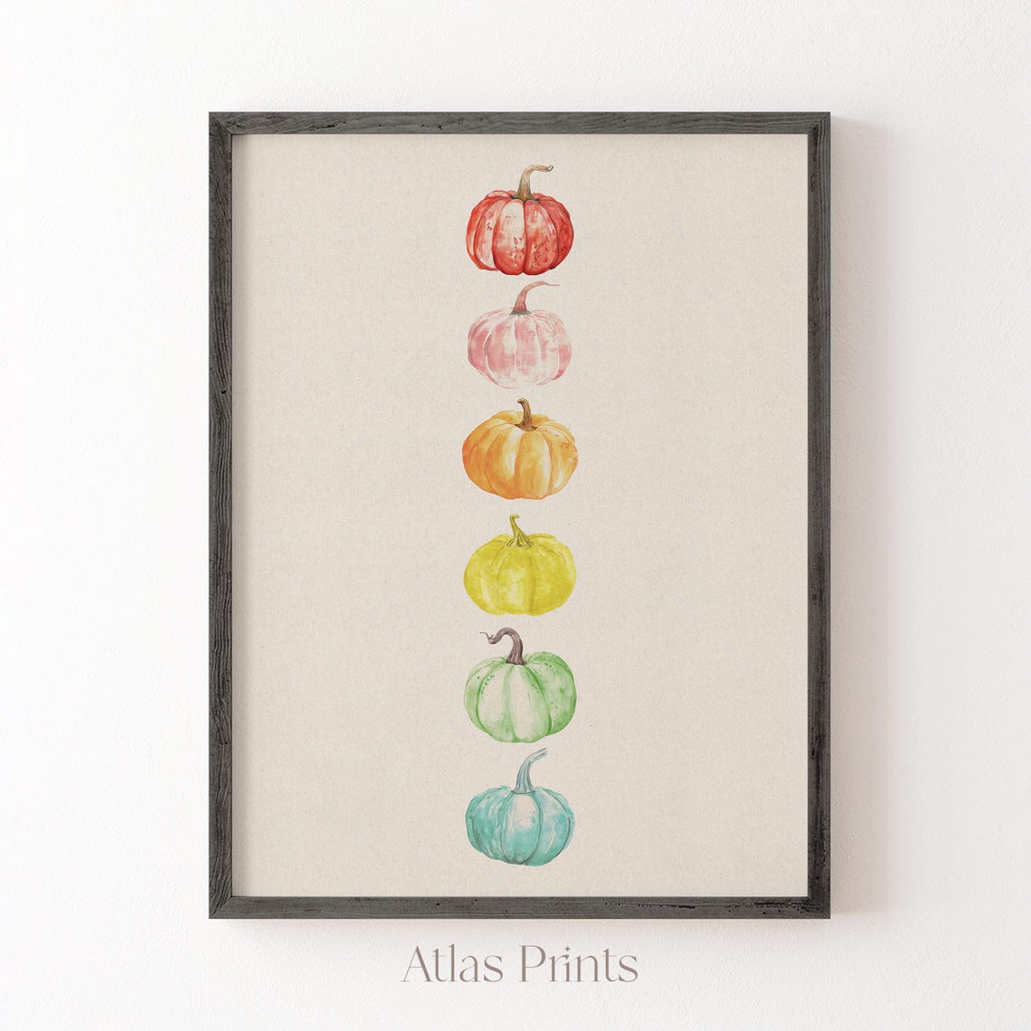 Rainbow Watercolor Pumpkins Vertical Row Colorful Fall Harvest Poster - Image 3