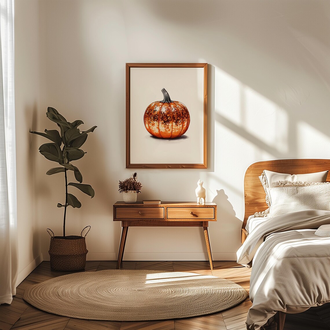 Disco Ball Pumpkin Copper Glam Halloween Fall Party Wall Art - Image 4
