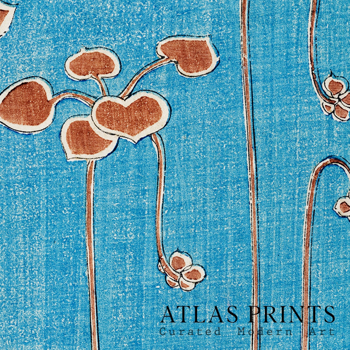 Japanese Woodblock Rust Red Leaves On Blue Vintage Pattern Poster - Image 4