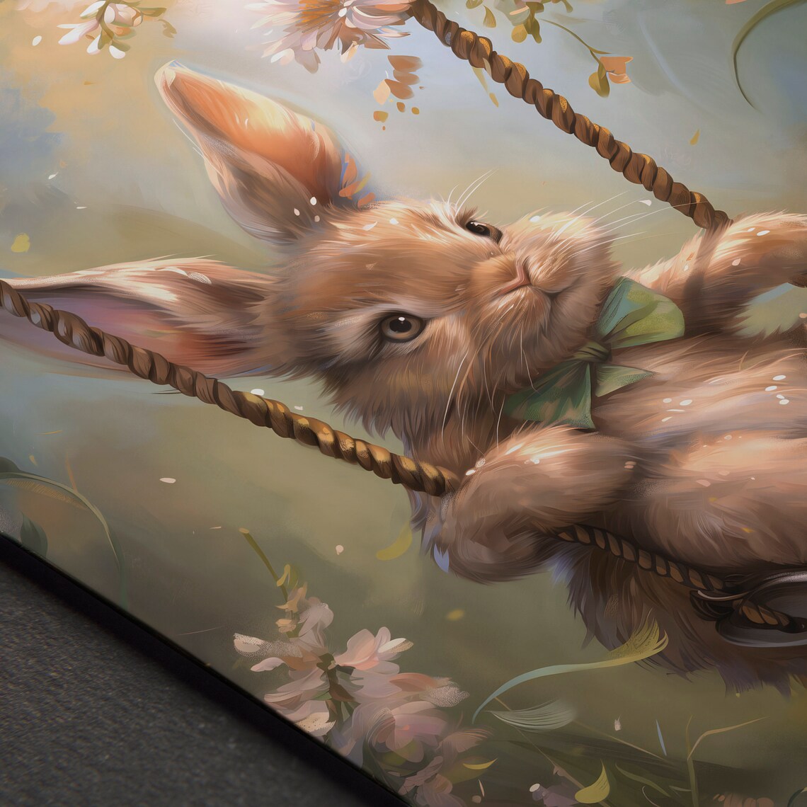 Vintage Cute Swinging Easter Bunny Print Spring Rabbit Wall Art Nursery Dcor Kids Room Dcor Antique Bunny Painting - Image 2
