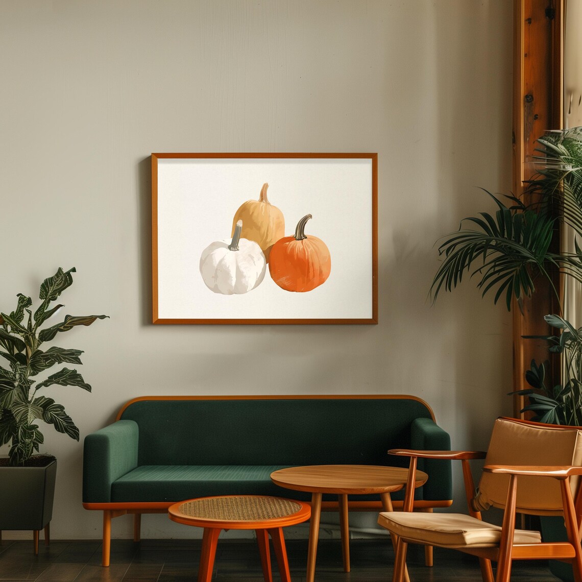Trio of Watercolor Pumpkins Orange White Rustic Autumn Harvest Poster - Image 3