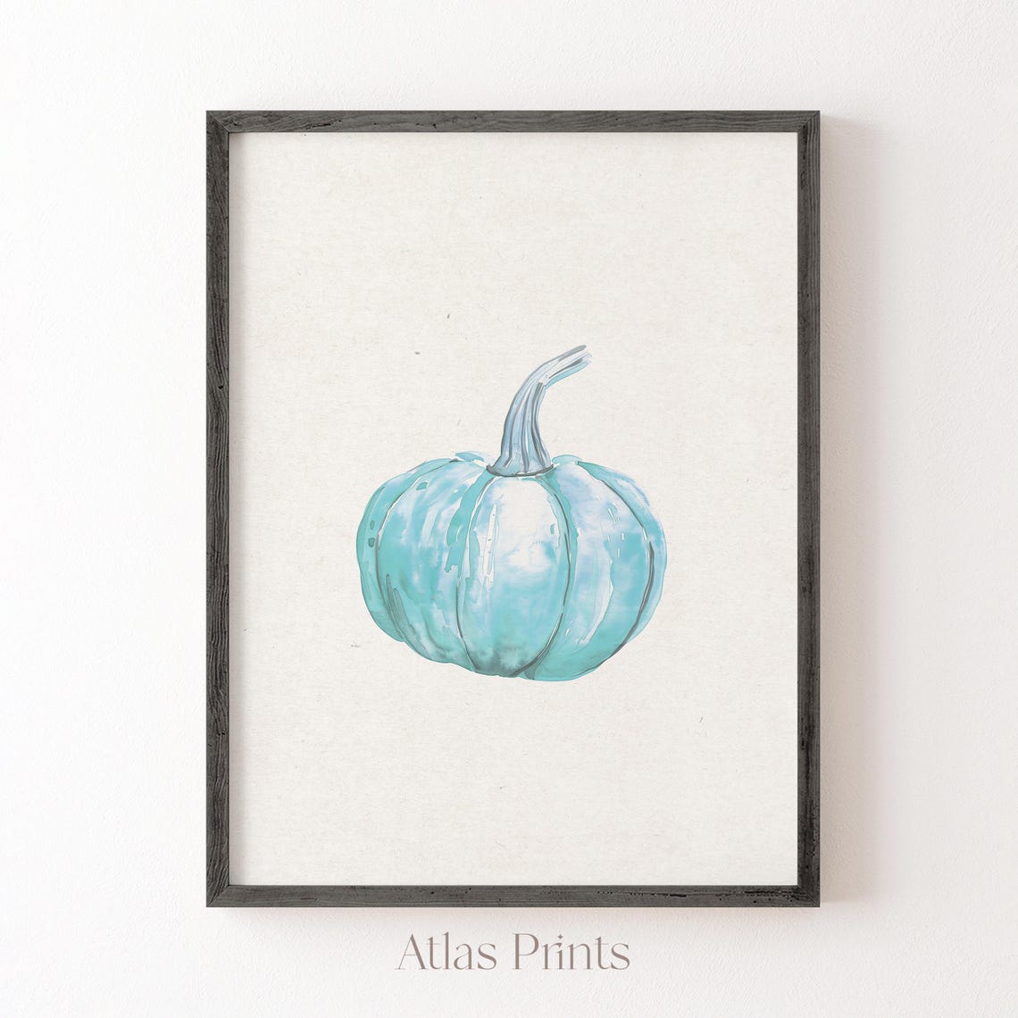 Watercolor Turquoise Pumpkin Modern Fall Kitchen Decor Art Poster