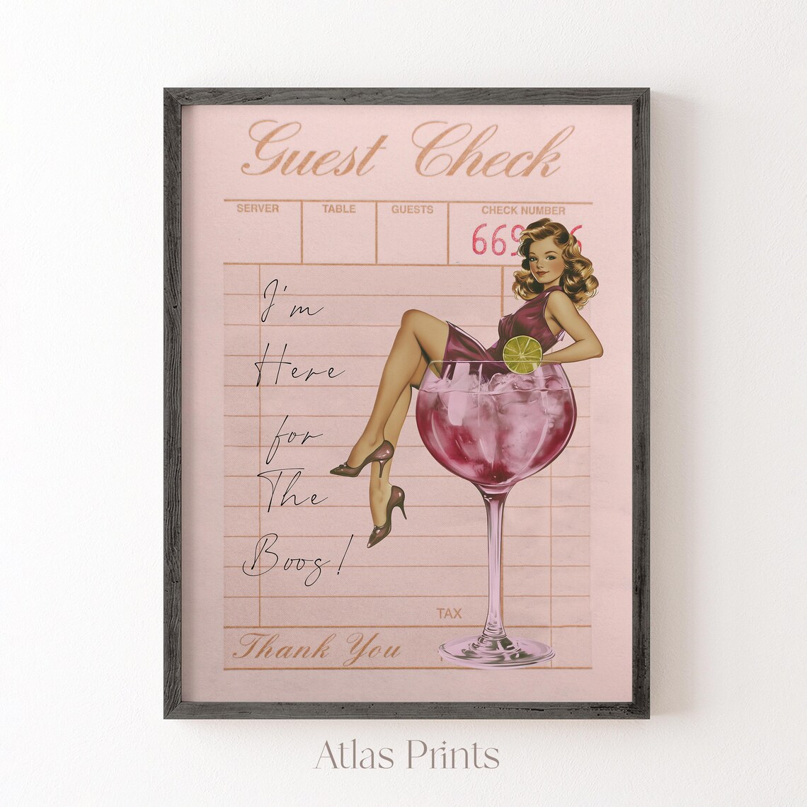Retro Pin Up Girl Cocktail Glass Funny Guest Check Halloween Poster - Image 3