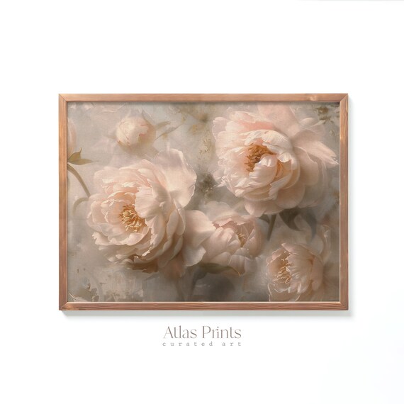 Blush Pink Peonies Soft Floral Painting Romantic Botanical Poster