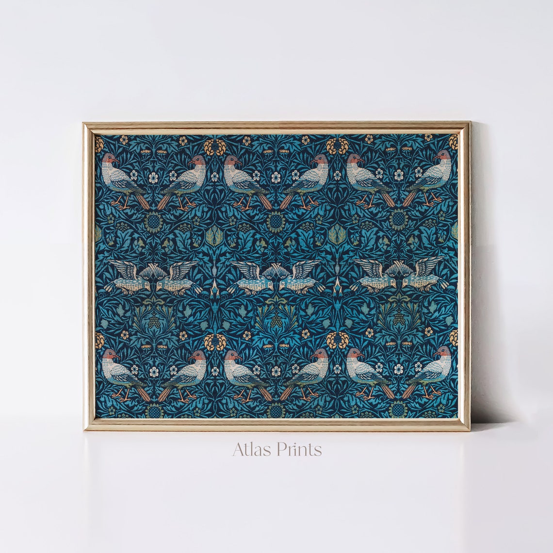 William Morris Birds Navy Floral Birds Tapestry Pattern Vintage Poster