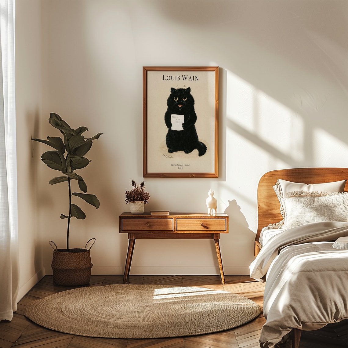 Louis Wain Print Home Sweet Home Cat Painting Black Cat Poster Bedroom Animal Wall Art Funny Living Room Decor Art - Image 2