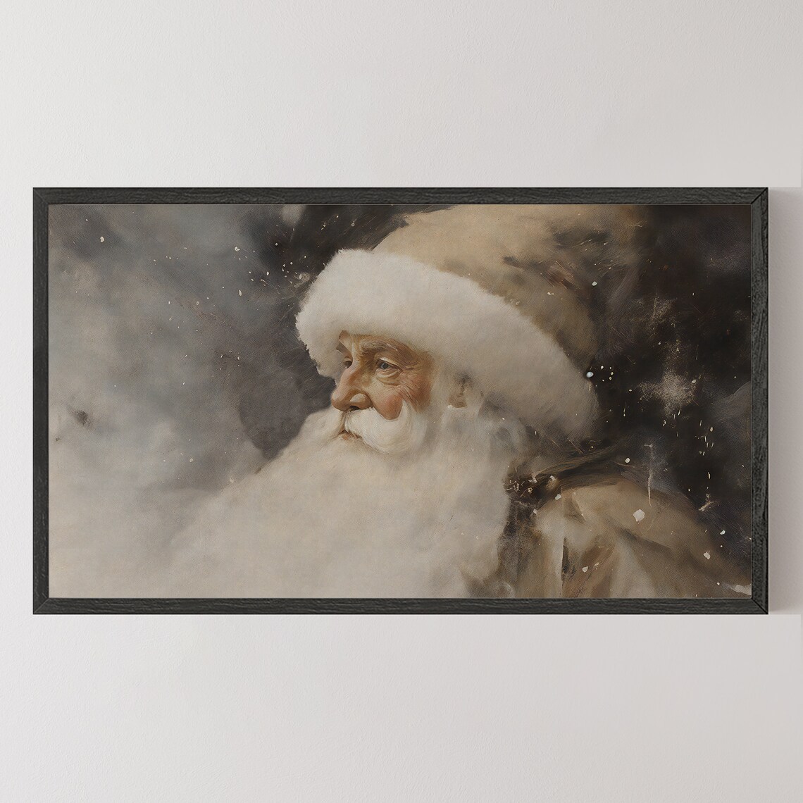 Vintage Santa Claus Profile Snowy Night Painting Christmas Poster - Image 5
