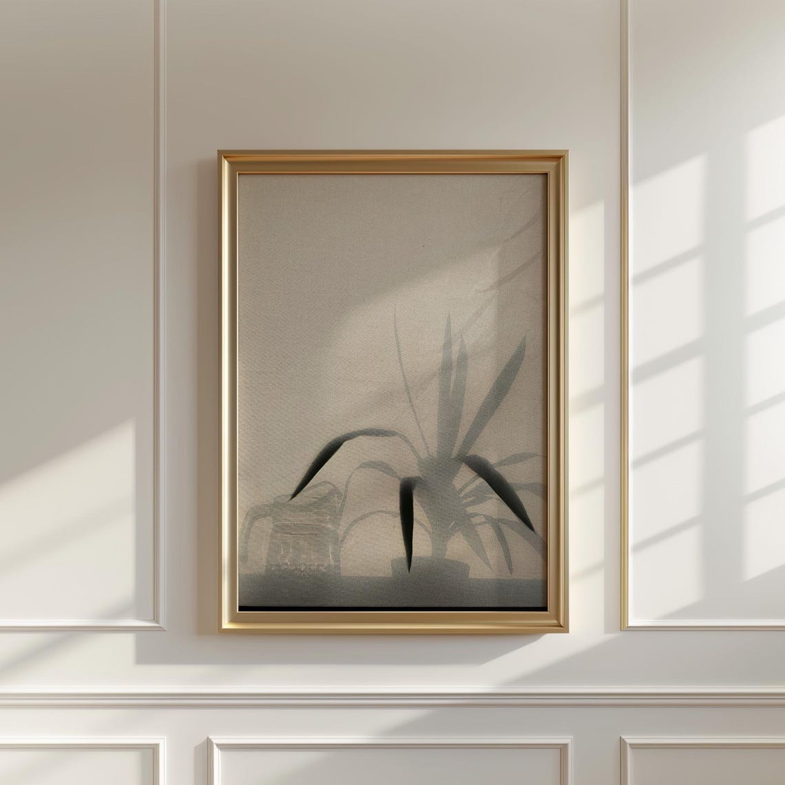 Misty Houseplant Shadow Behind Sheer Curtain Fine Art Poster - Image 5