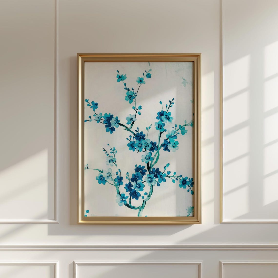 Blue Cherry Blossom Branches Watercolor Floral Wall Decor Print - Image 5