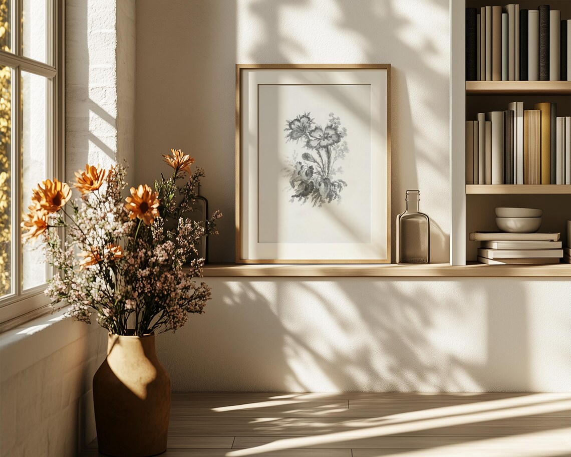Monochrome Vintage Wildflower Bouquet Botanical Engraving Poster - Image 6