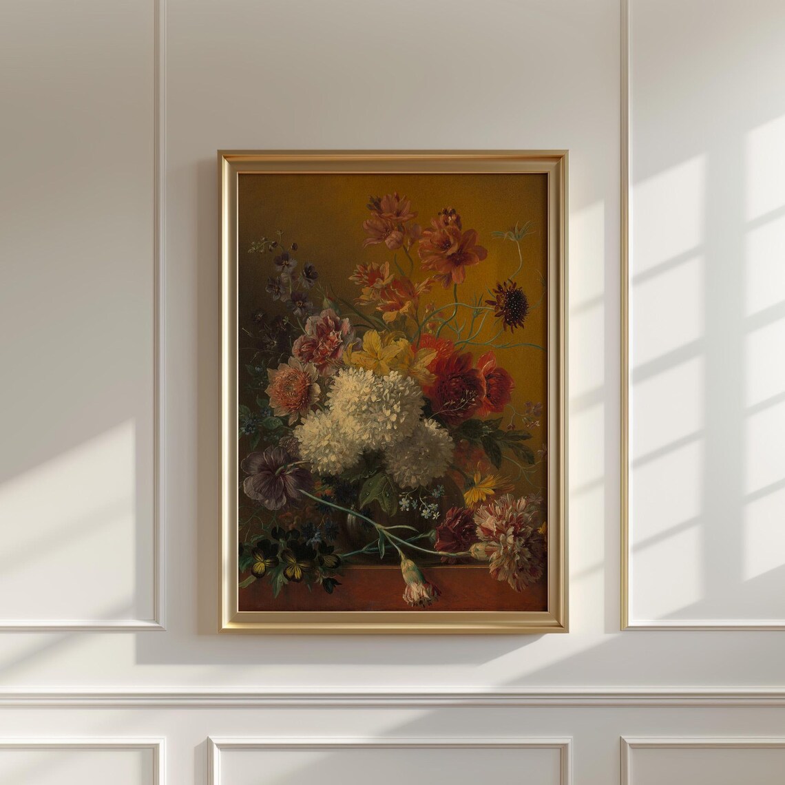 Classic Dutch Bouquet with Dahlias Golden Oil Painting Poster - Image 5