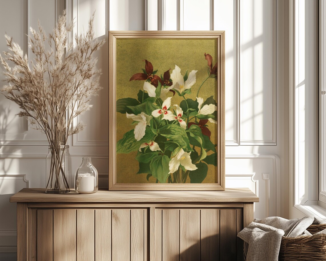 White Blossoms with Burgundy Foliage in Vintage Botanical Art Poster - Image 4