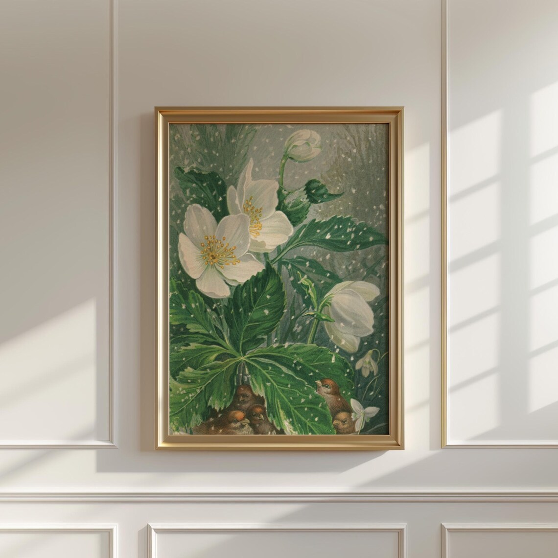 White Hellebore Christmas Rose in Snow Vintage Botanical Art Poster - Image 5