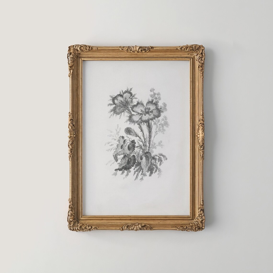 Monochrome Vintage Wildflower Bouquet Botanical Engraving Poster