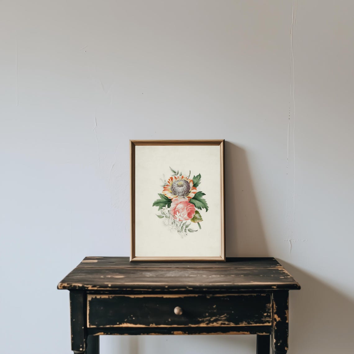 Striped Orange Flower And Pink Roses Vintage Botanical Print - Image 5