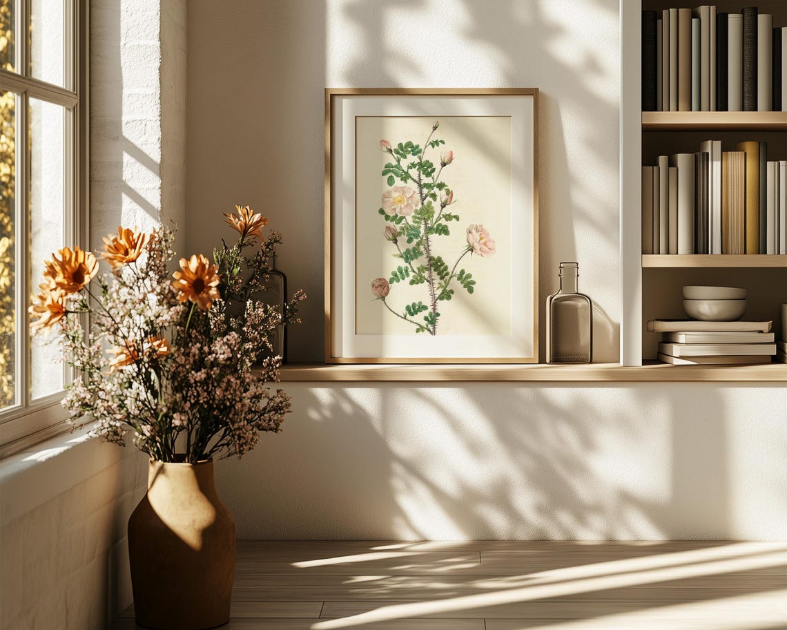 Thorny Briar Rose with Blush Blooms Vintage Botanical Poster - Image 6