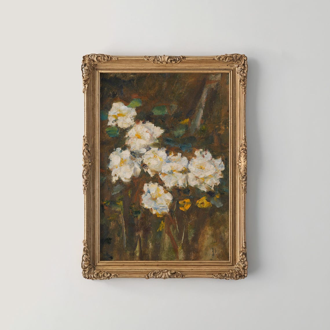 White Garden Roses on Dark Background Floral Still Life Poster